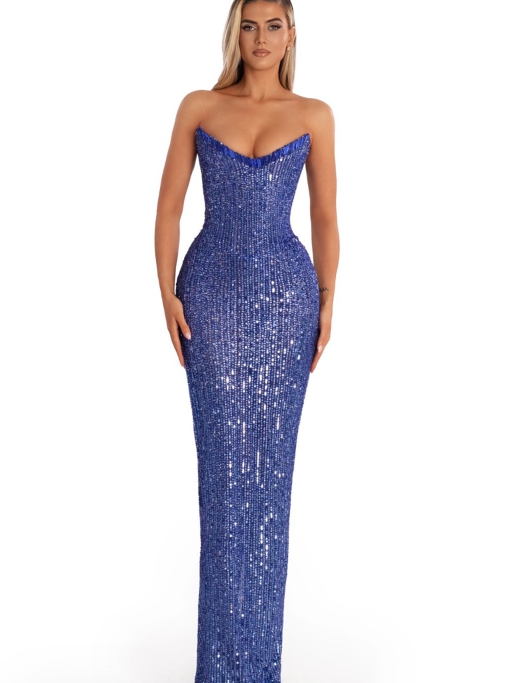 Strapless Royal Blue Sequin Evening Gown